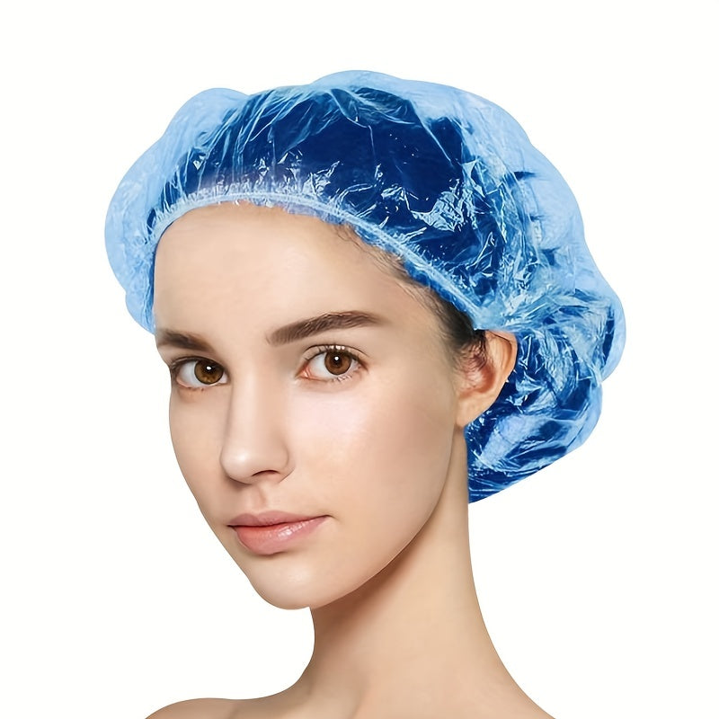 100pcs Disposable Shower Caps Waterproof Plastic Bath Caps for Women