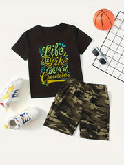 Boys Colorful Chocolates T-shirt & Camo Shorts Set