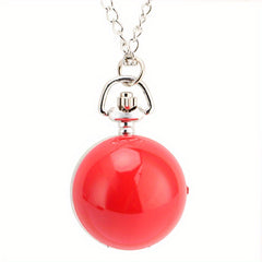 Mini Size Red Round Shape Quartz Analog Pocket Watch Necklace Chain Gift