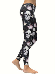 Women's Skull & Flower Leggings for Yoga & Fitness