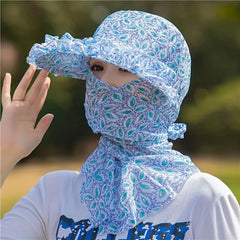 Colorful Flower Lace Sun Hat with Neck Protector Cycling Chiffon Visor Hats