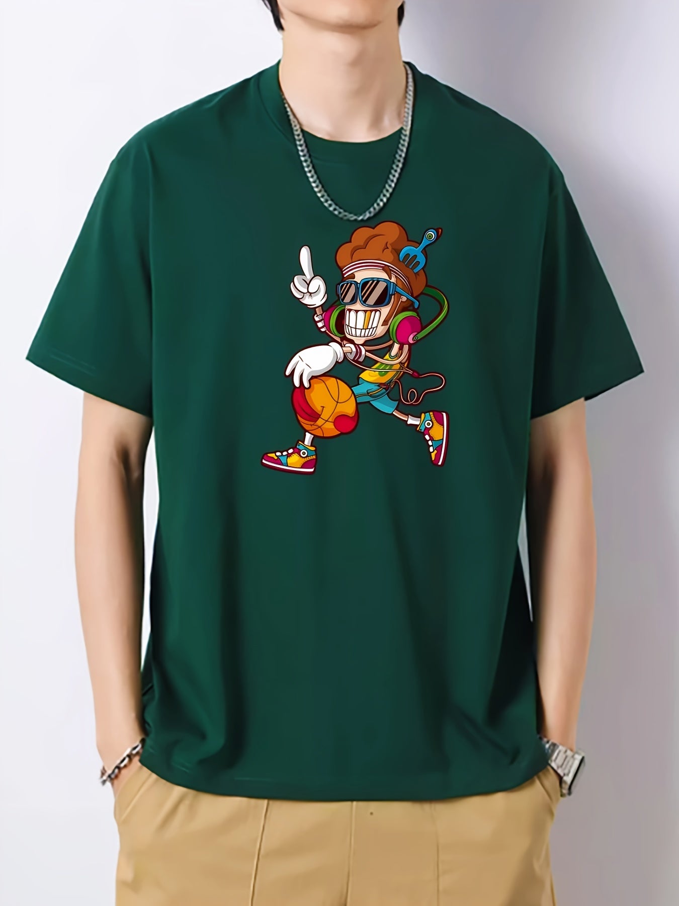 Men's Cartoon Basketball Pattern T-shirt