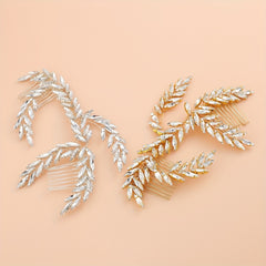 Chandelier Bridal Hair Comb Rhinestone Leaves Pair Comb