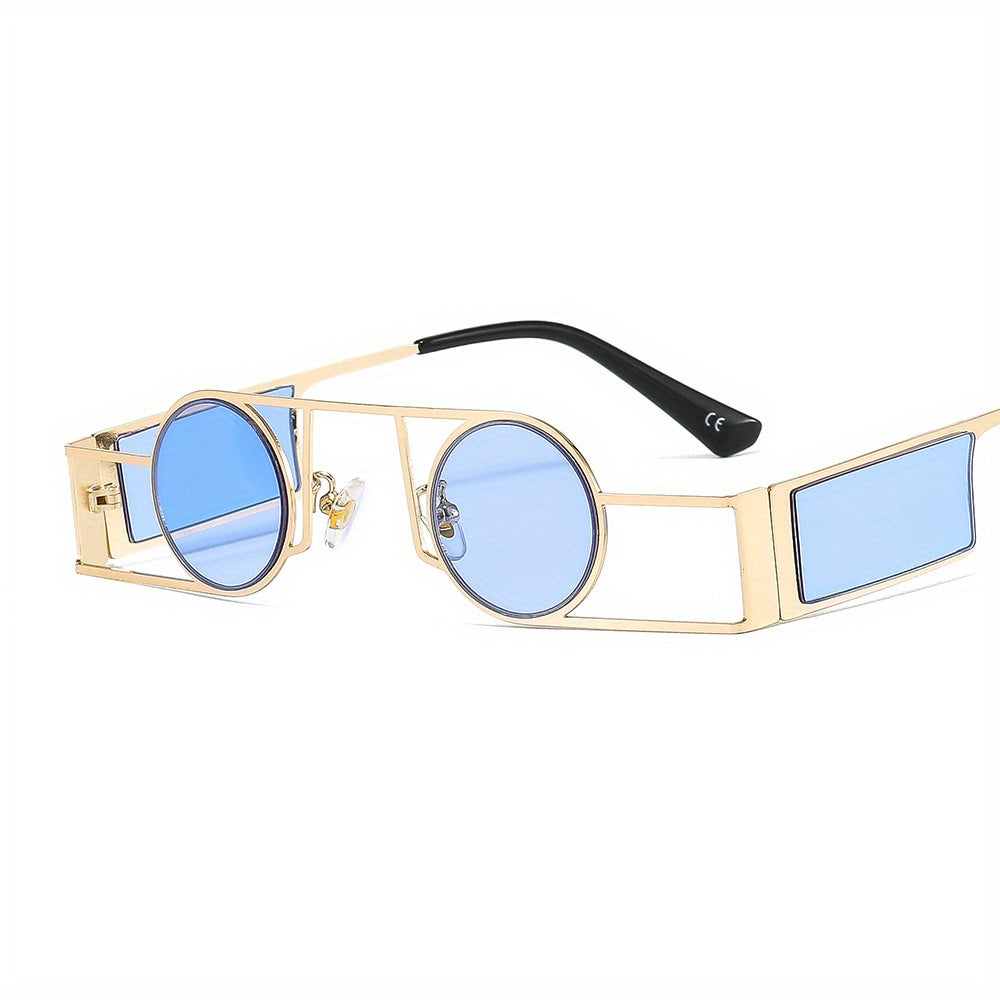 Punk Motorcycle Small Round Frame Metal Sunglasses for Men