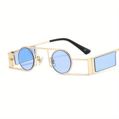 Punk Motorcycle Small Round Frame Metal Sunglasses for Men