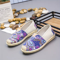 Women's Retro Pattern Canvas Slip-On Sneakers Lightweight Walking Shoes