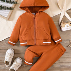 Baby Boy's Stylish Hooded Zip Up Coat & Pants Set