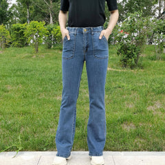 Women's Plus Button Fly Flared Leg Jeans With Pockets