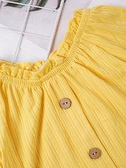 Girls Frill Trim Button Top & Sunflower Shorts Set