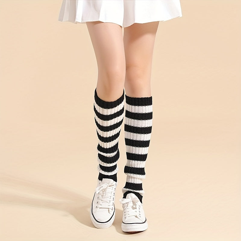 Striped Leg Warmers Gothic Punk Style Rib Knit Knee High Leg Warmers