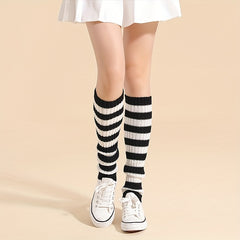 Striped Leg Warmers Gothic Punk Style Rib Knit Knee High Leg Warmers