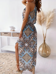 Boho Summer Dress Women's Plus Paisley Print Halter Neck Maxi Dress