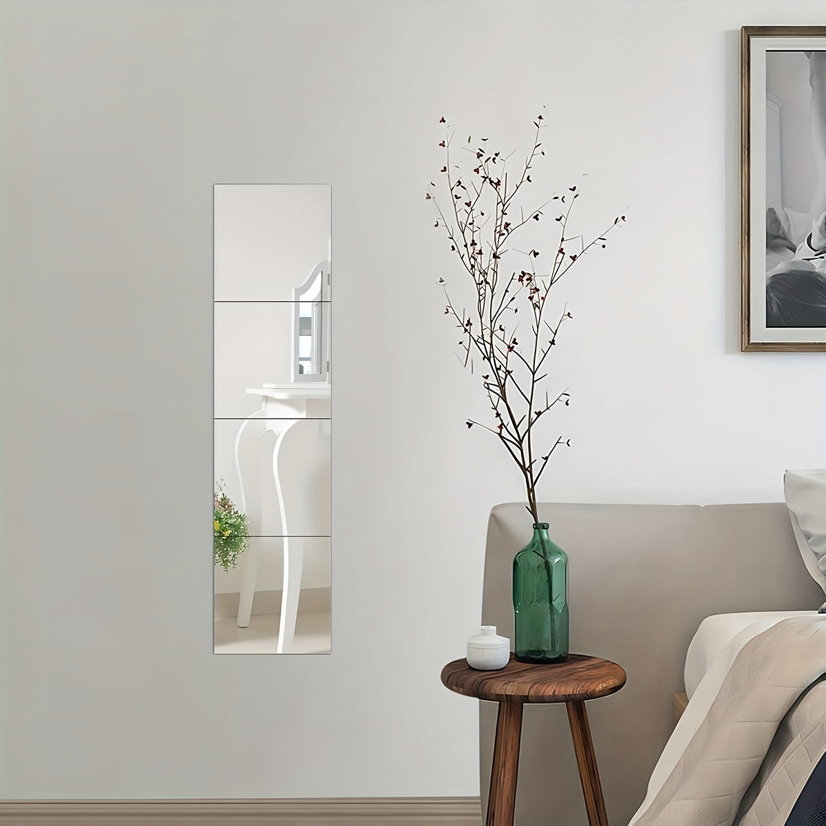 4pcs Square Acrylic 3D Mirror Wall Stickers - Self Adhesive Bathroom Home Decor