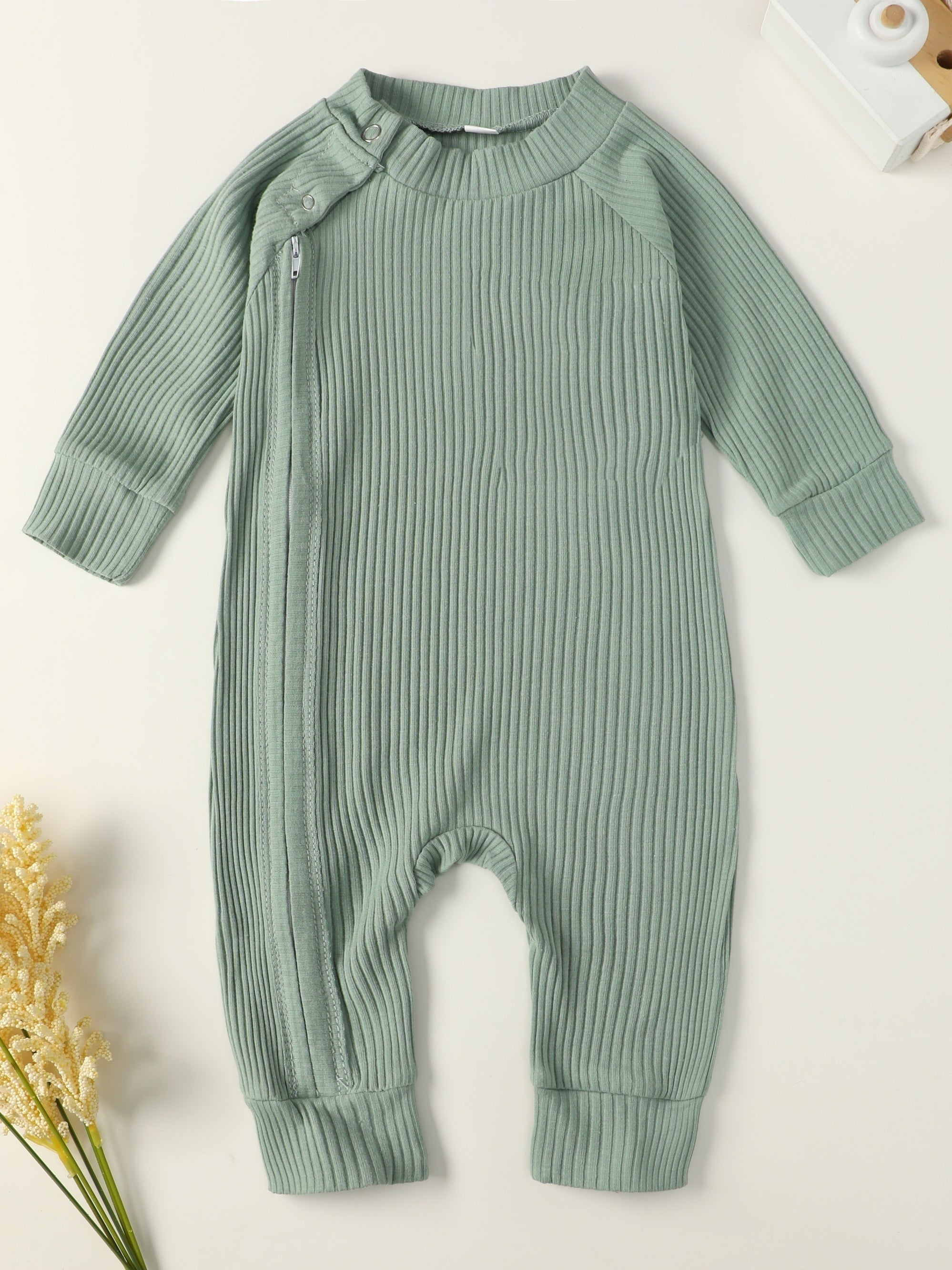 Baby Boy Cotton Ribbed Jumpsuit with Zipper Snaps