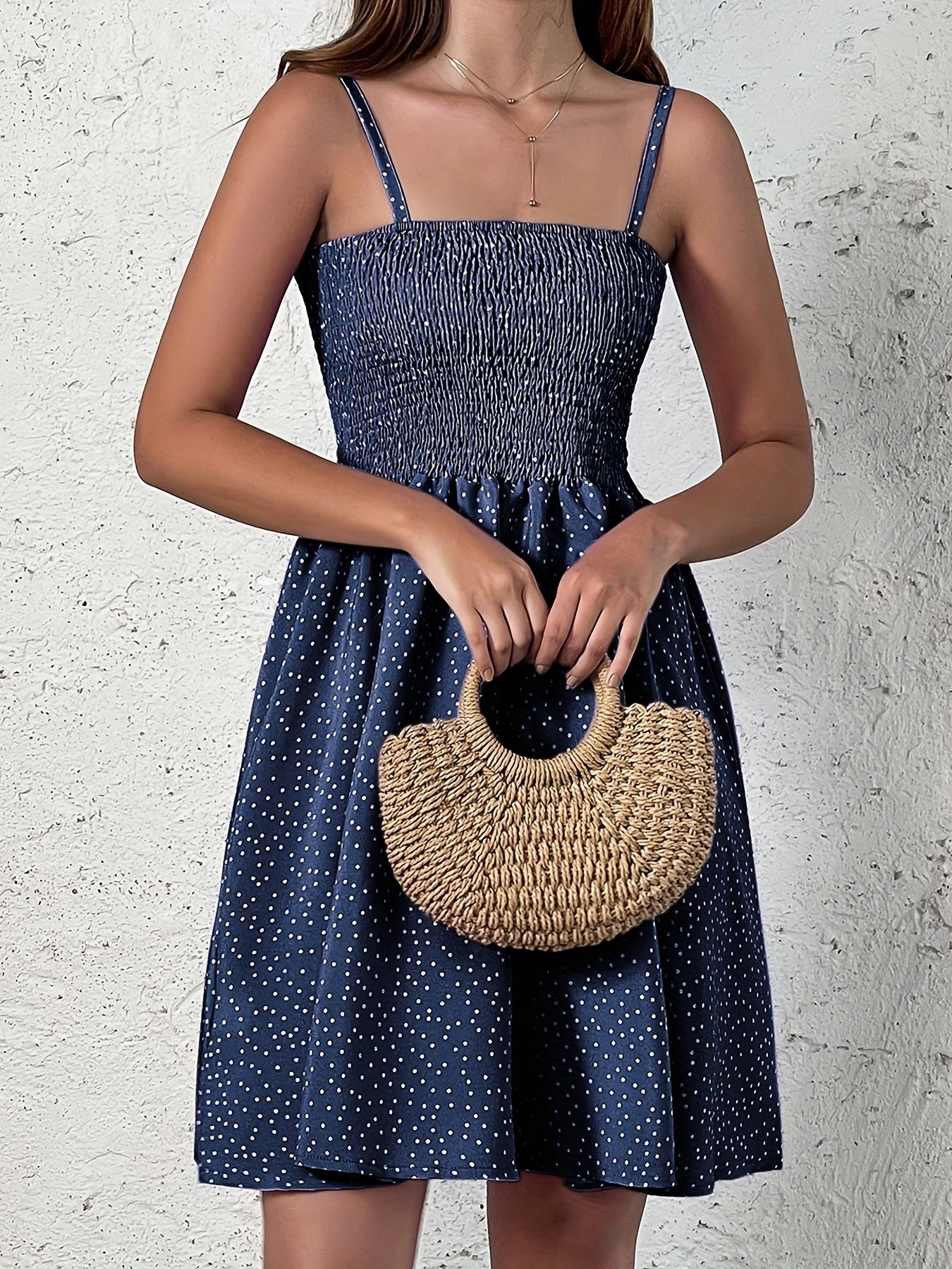 Polka Dot Cami Dress Backless Casual Dress For Summer & Spring Women's Clothing
