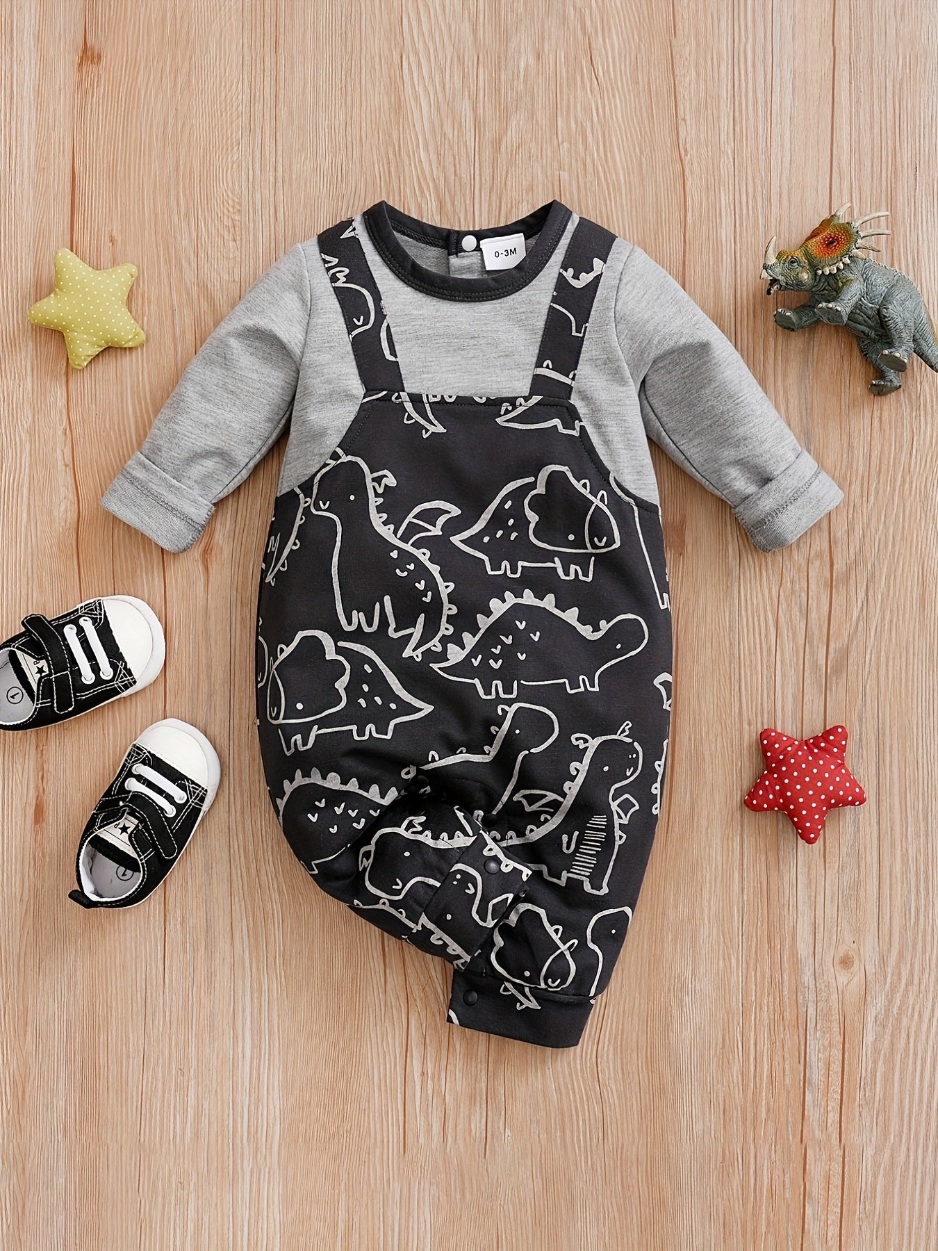 Dinosaur Print Newborn Romper Long Sleeve Baby Bodysuit