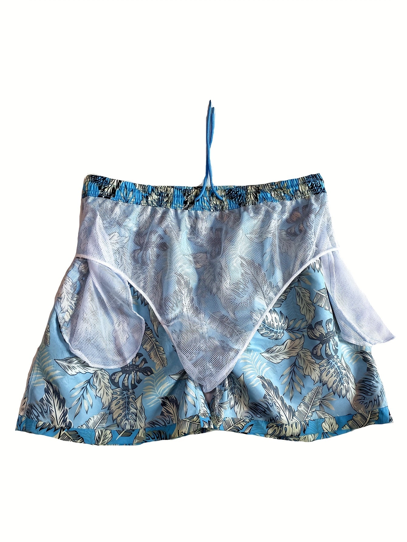 Quick Dry Drawstring Men's Swim Trunks Plants Print Board Shorts Swimwear