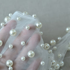 Faux Pearl Mesh Long Gloves for Women - Wedding & Party Accessory