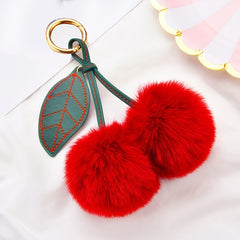Fluffy Cherry Keychain for Car or Handbag