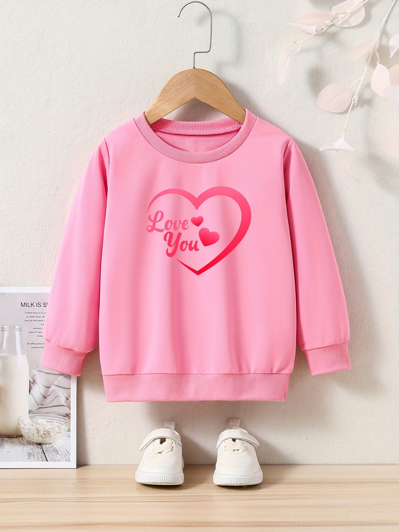 OERYUI Heart Graphic LOVE YOU Print Sweatshirt Long Sleeve Pullover