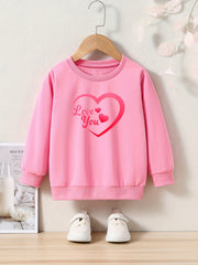 OERYUI Heart Graphic LOVE YOU Print Sweatshirt Long Sleeve Pullover