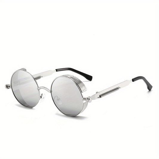 Vintage Steampunk Sunglasses Round Metal Block Shades UV400 Driving Eyewear