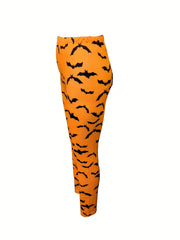 Halloween Bat Print Skinny Leggings Elastic Waist Stretchy Women's Clothing