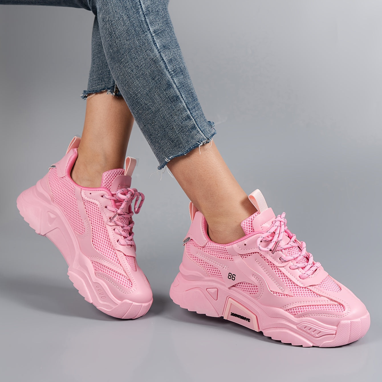 Women's Mesh Platform Sneakers Breathable Lace Up Shoes