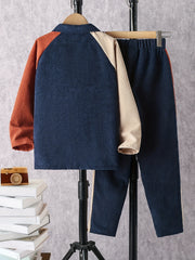 Boy's Clash Corduroy Shirt & Pants Set for Spring Fall