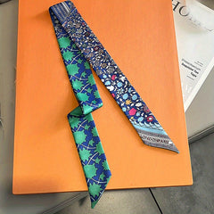 Vintage Floral Print Skinny Scarf Ribbon Neck Tie