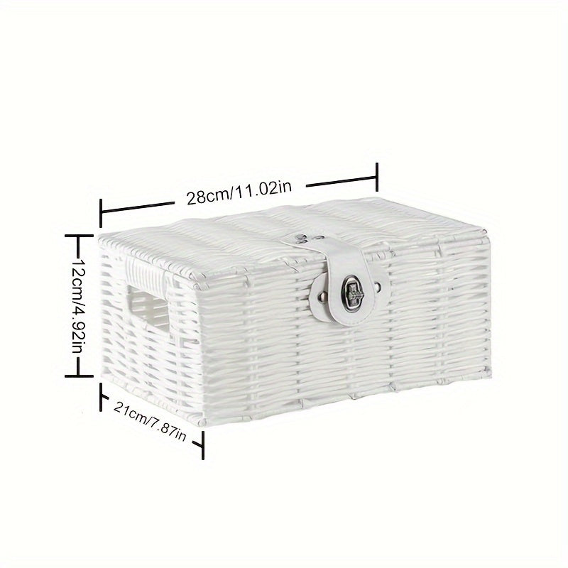 Desktop Woven Box W/Lid Skincare Storage Box Durable Basket