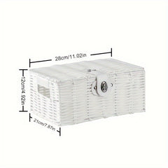 Desktop Woven Box W/Lid Skincare Storage Box Durable Basket