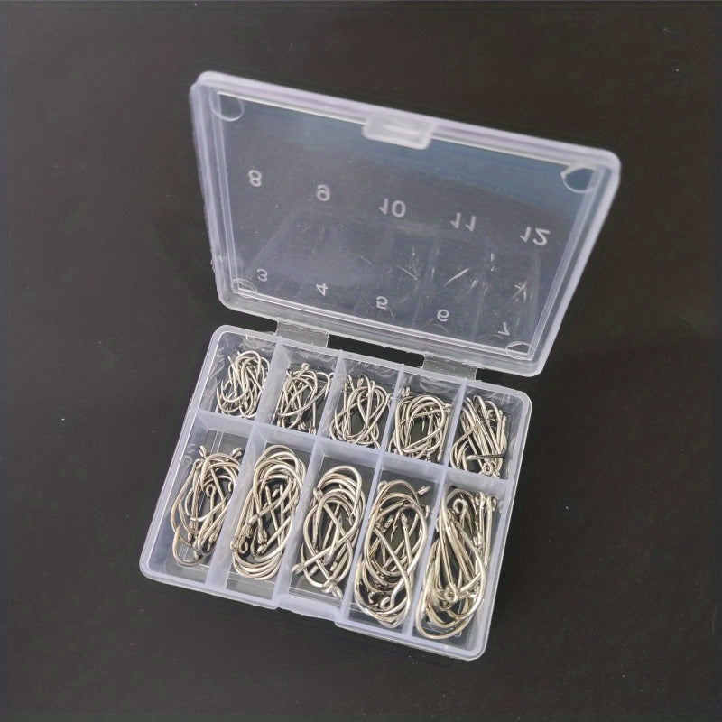 100pcs Carp Fishing Hooks Carbon Steel Storage Box Barbed Secure Hooksets