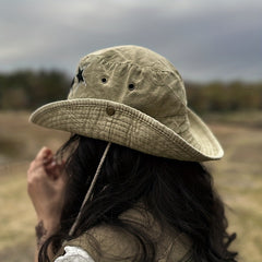 Cotton Washed Boonie Hat With Rhinestones Star Cowboy Cap