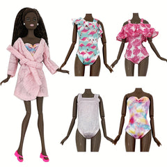 6pcs Doll Clothes Swimsuit Bathrobe Slippers Set Doll Accessories Dress Up Toy