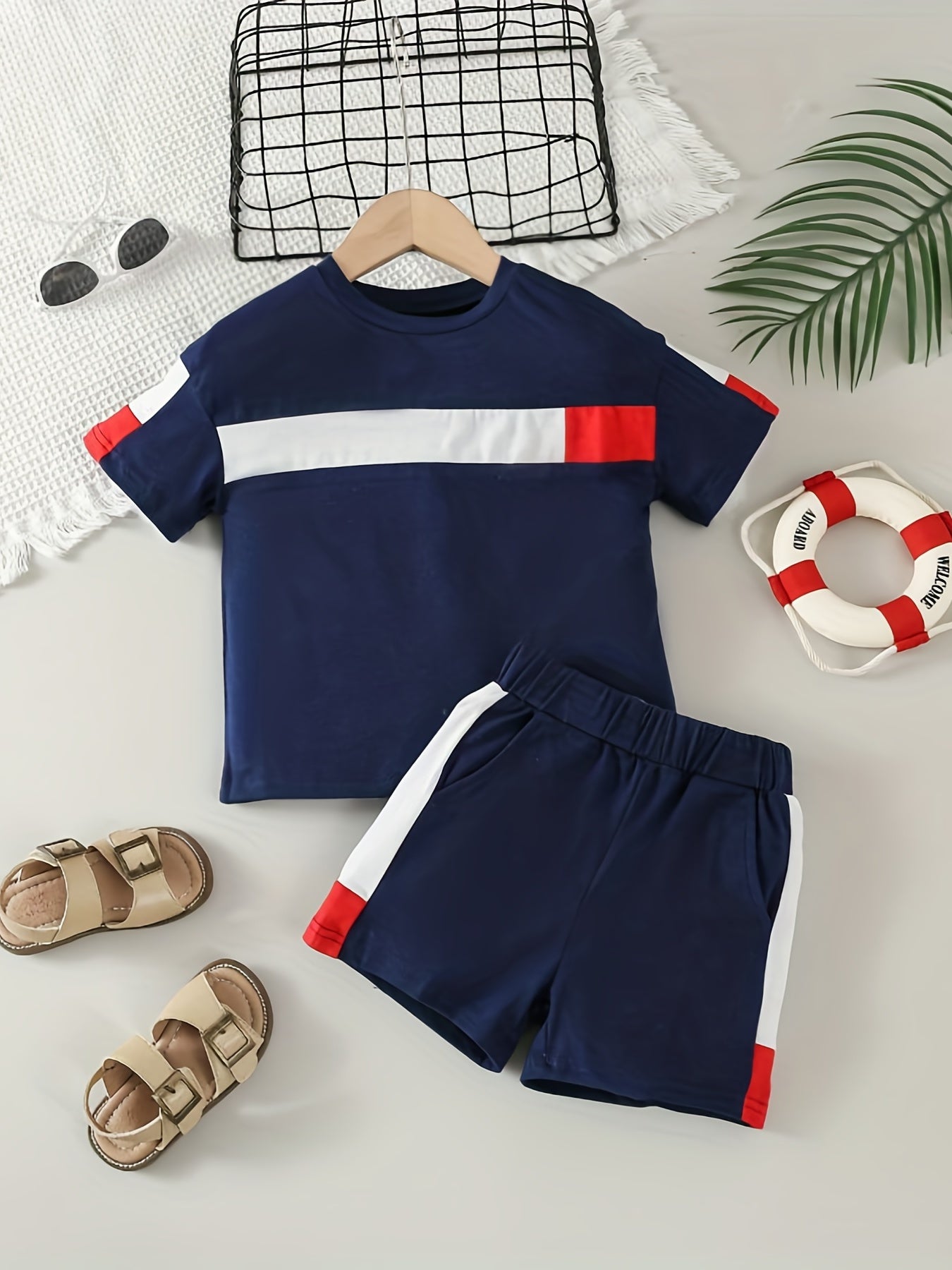 Boys Block T Shirt And Shorts Set Summer Casual Top And Pants