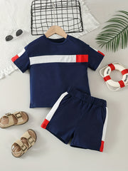 Boys Block T Shirt And Shorts Set Summer Casual Top And Pants