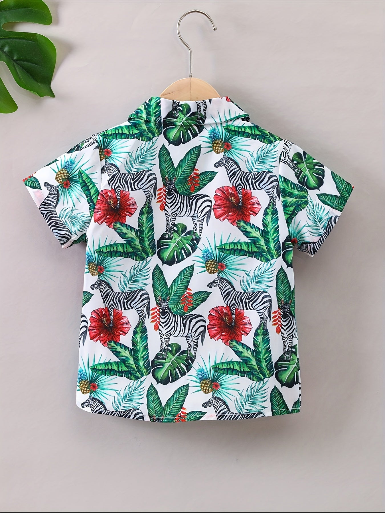 Hawaii Tropical Leaf And Animals Print Boys Shirt