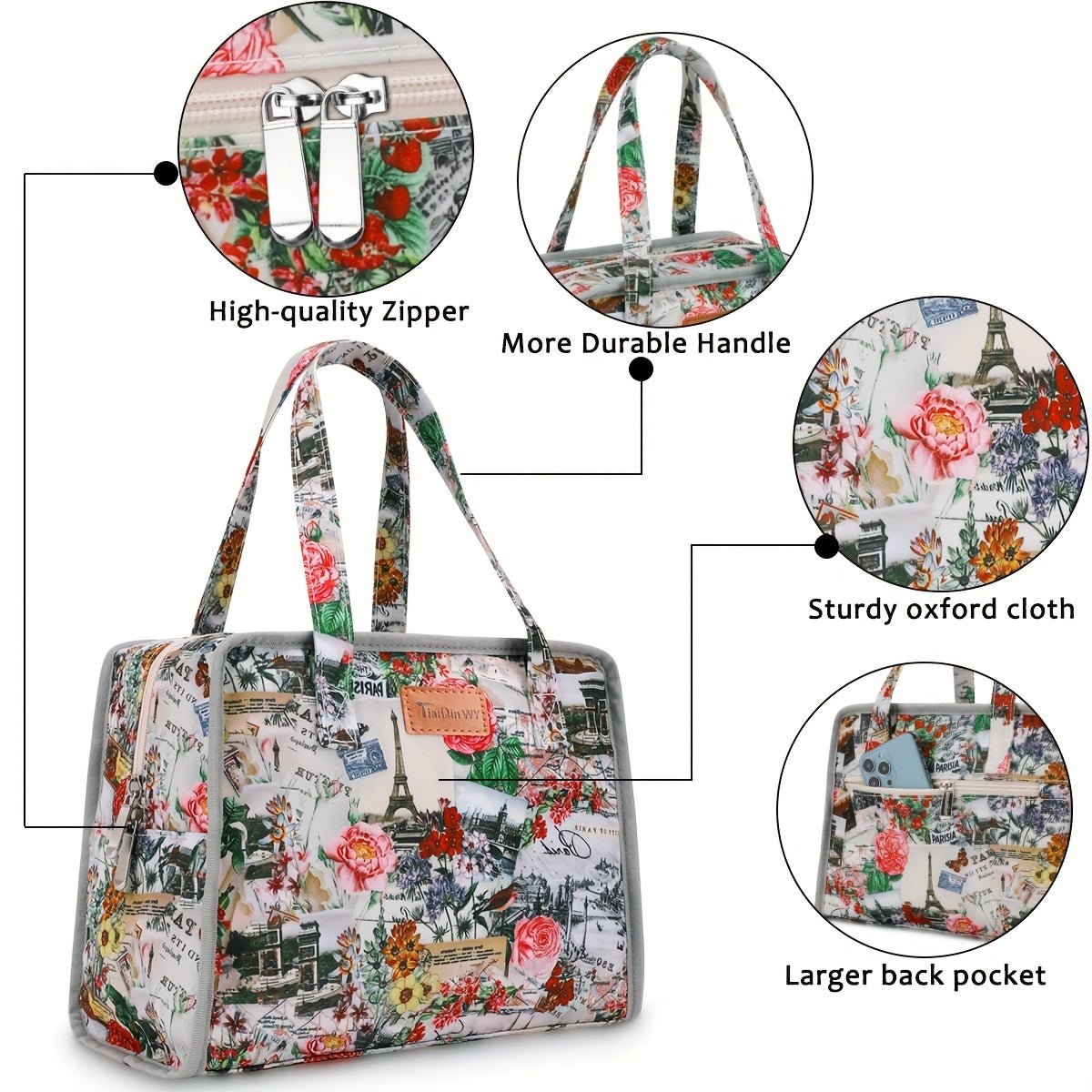 Portable Insulated Picnic Bag Floral Print Keeps Food Fresh