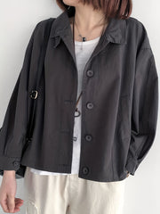 Solid Button Front Jacket Casual Long Sleeve Outerwear Women's Clothing