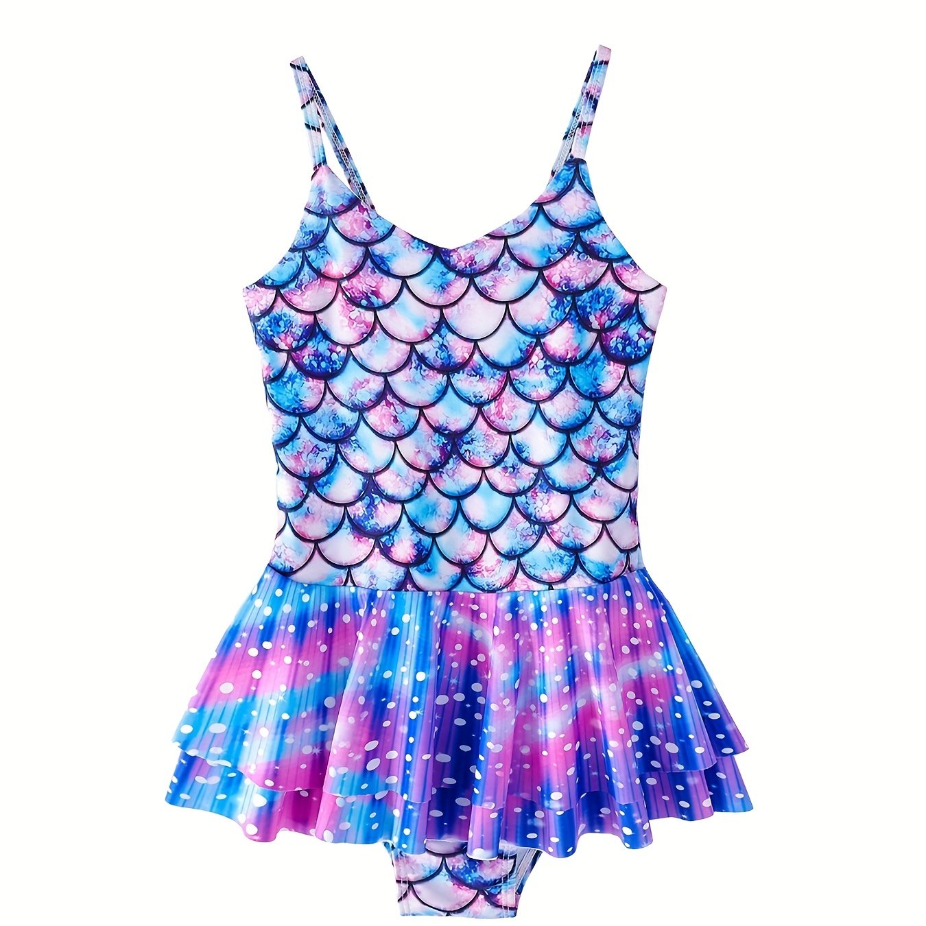Toddler Girls Fish Scale Cami Swimsuit Ruffle Trim