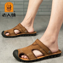 LAORENTOU Men's Stitched Closed Toe Non Slip Slippers