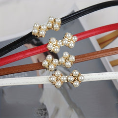 Girls Faux Pearl Leaf Buckle Belt for Pants Jeans Skirt