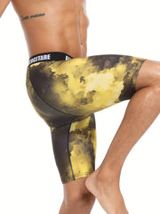 Men's Swim Boxers Yellow Smoke Print Hawaiian Style Swimsuit Shorts Pants
