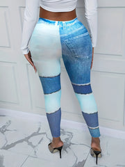Denim Print Skinny Leggings Long Length Casual Pants Women's Clothing