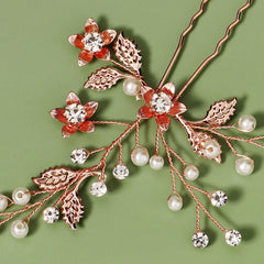 Bridal Hair Pins Flower Bride Headpieces Faux Pearls Hair Clips Crystal Wedding