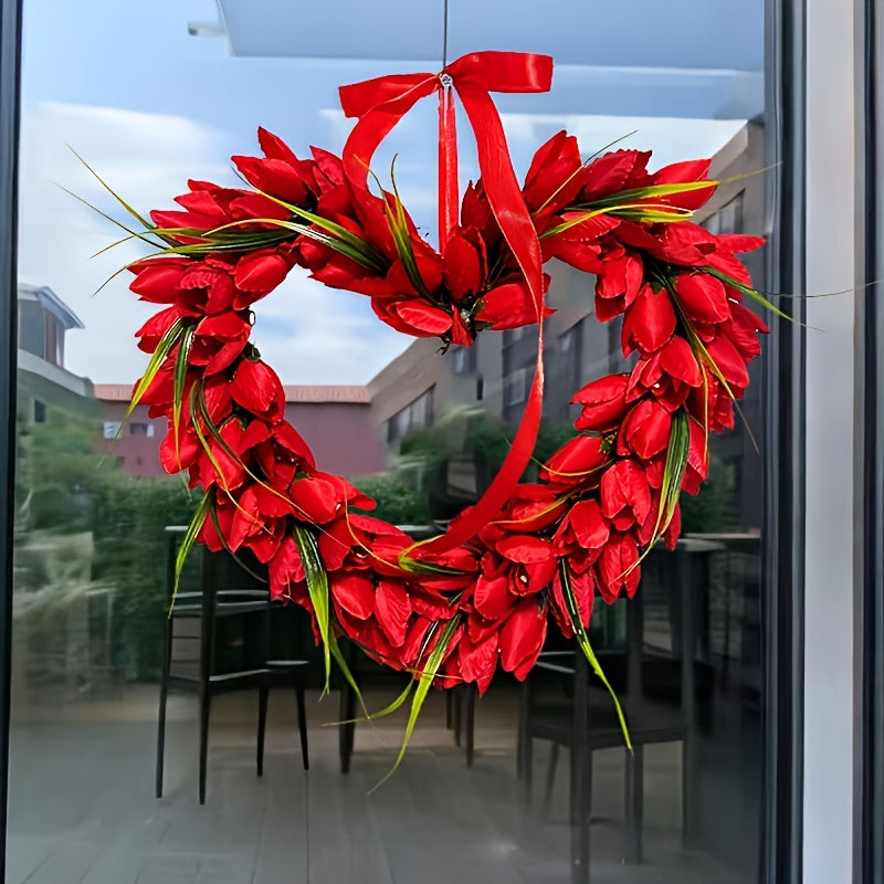 Tulip Heart Garland Indoor Outdoor Decoration Window Showcase Party Supplies