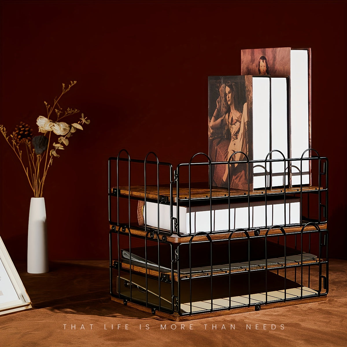 4-Layer Wooden Storage Rack for Office and Home Supplies Organization