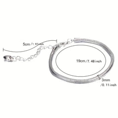 Snake Chain Charm Bracelet With Heart Shape Lobster Clasp Stainless Steel