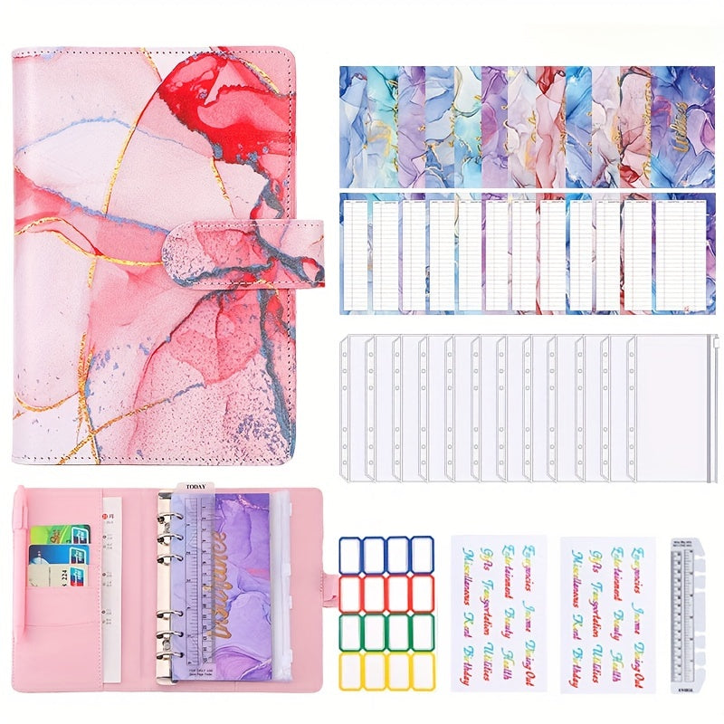 Budget Binder A6 PU Leather Notebook Cash Envelopes System Set
